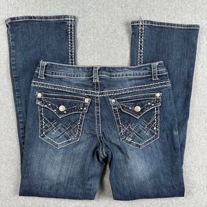 Paisley Sky Womens Bootcut Jeans Dark Wash Distressed Size 10